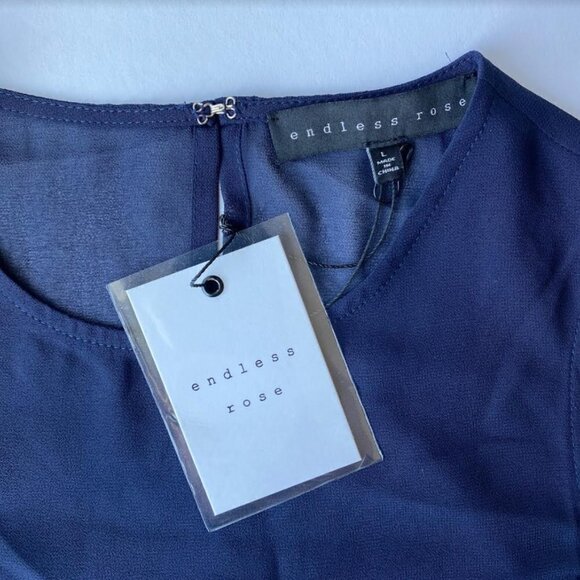 NWT Endless Rose Navy & Yellow Fringed Tiered Tank Top L - Picture 6 of 9